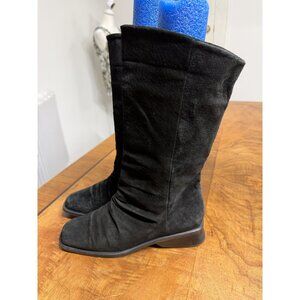 Vtg 80s 90s MARKON Women’s 7.5 Black Suede Leather Mid Calf Boots Slouchy Slouch